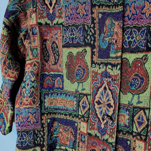 Vtg Tapestry Jacket Womens White Stag Sz 22W Patchwork Statement Beaded 90s - Picture 4 of 11